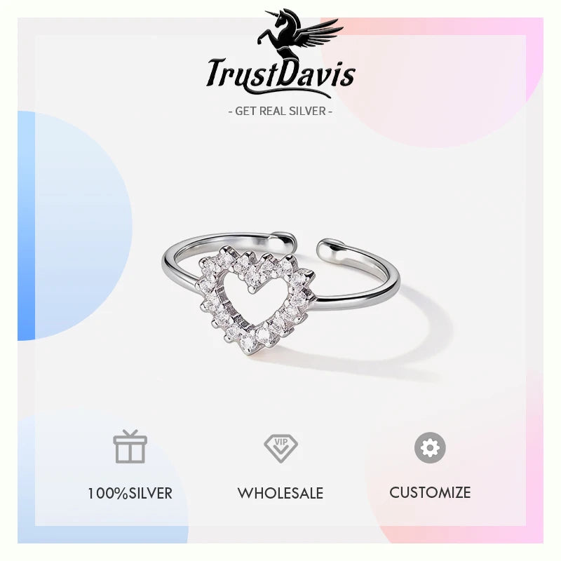 Heart-shaped Zircon Silver Open Ring DS4866