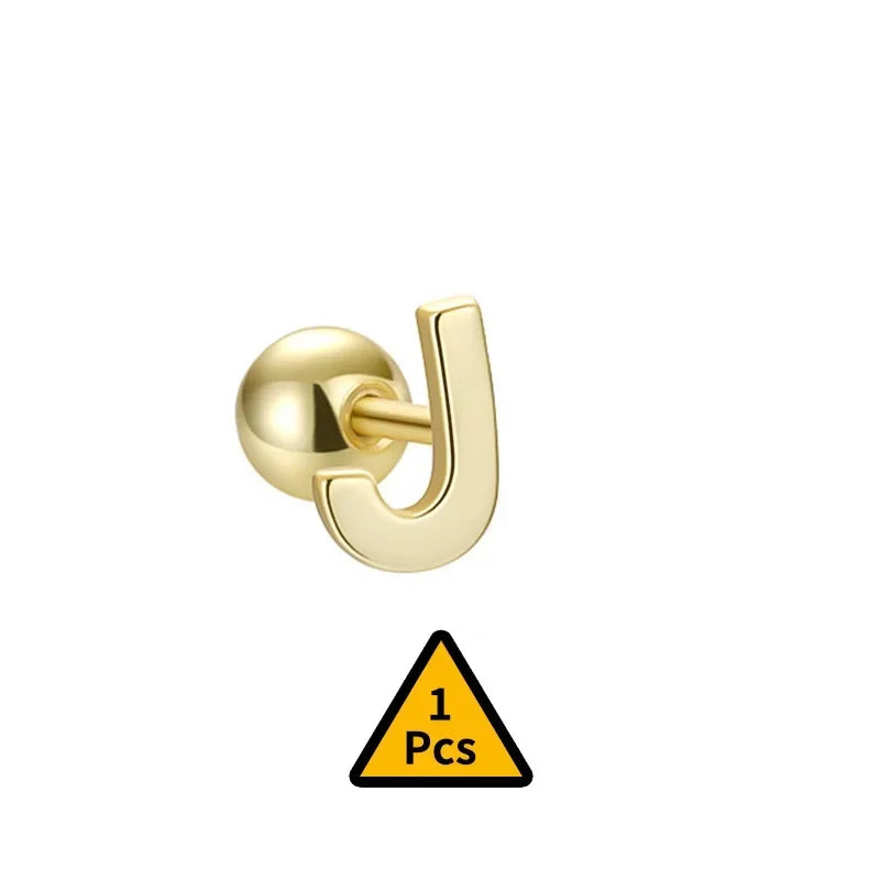 TrustDavis Real 925 Sterling Silver Stud Earrings 26 Letter CZ Screw Beads For Women Children Baby Minimalist Jewelry DA2559