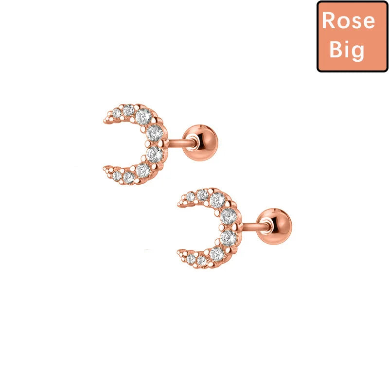 Mini Moon Dazzling Screw Stud Earrings DS564