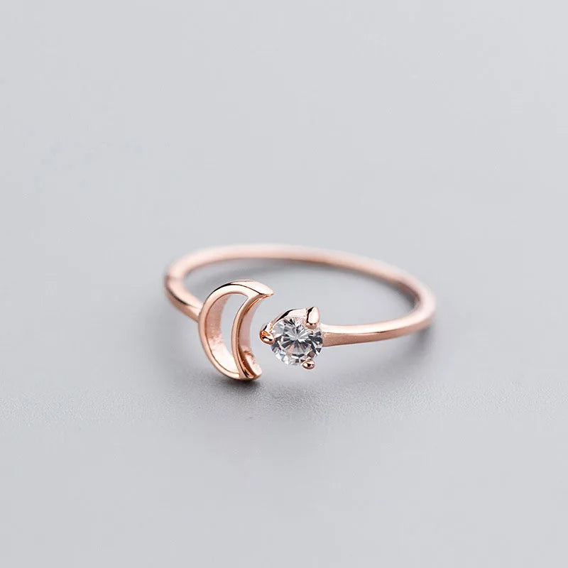 TrustDavis Real 925 Sterling Silver Ring Fashion Sweet Moon Shiny CZ Opening Rings For Women Teen Girls Lady's Jewelry DS1049