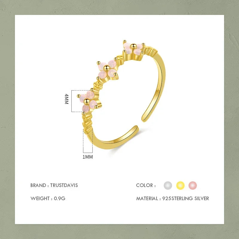 TrustDavis Women 925 Sterling Silver Ring Summer Flowers Dazzling CZ Cocktail Ring Sizable 6 7 8 Daugther Girls Xmas Gift DF038