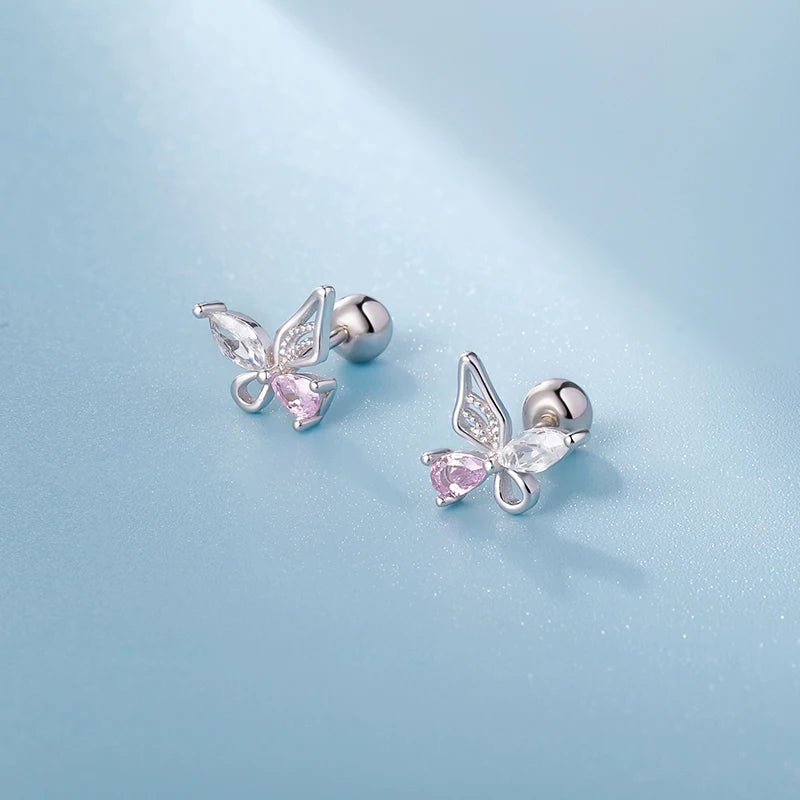 TrustDavis 2024 Real 925 Sterling Silver Sweet Butterfly Screw Stud Earring for Women Daughter Birthday Gift Fine Jewelry DS4618