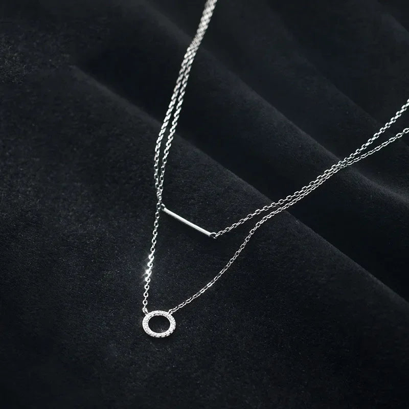 TrustDavis 925 Sterling Silver Elegant Double Layer Round Stick CZ Pendant Necklace Fine Jewelry For Women Wedding Party DB1262