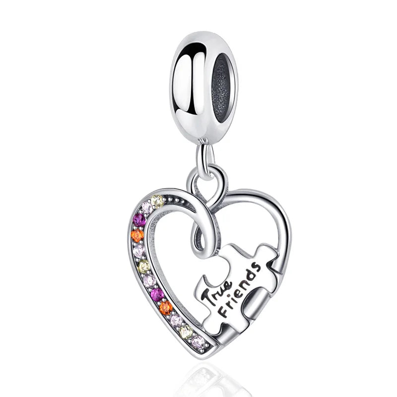 TrustDavis New Real 925 Sterling Silver Fashion Cute Romantic Heart Charm Pendant Handmade DIY Accessories Wholesale DZ1633