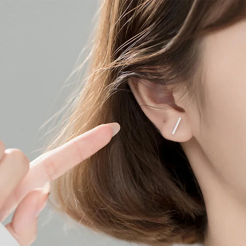 Trustdavis Real 925 Sterling Silver Stick Screw Stud Earrings For Women Children Baby Girls Kids Mini Minimalist Jewelry DA45