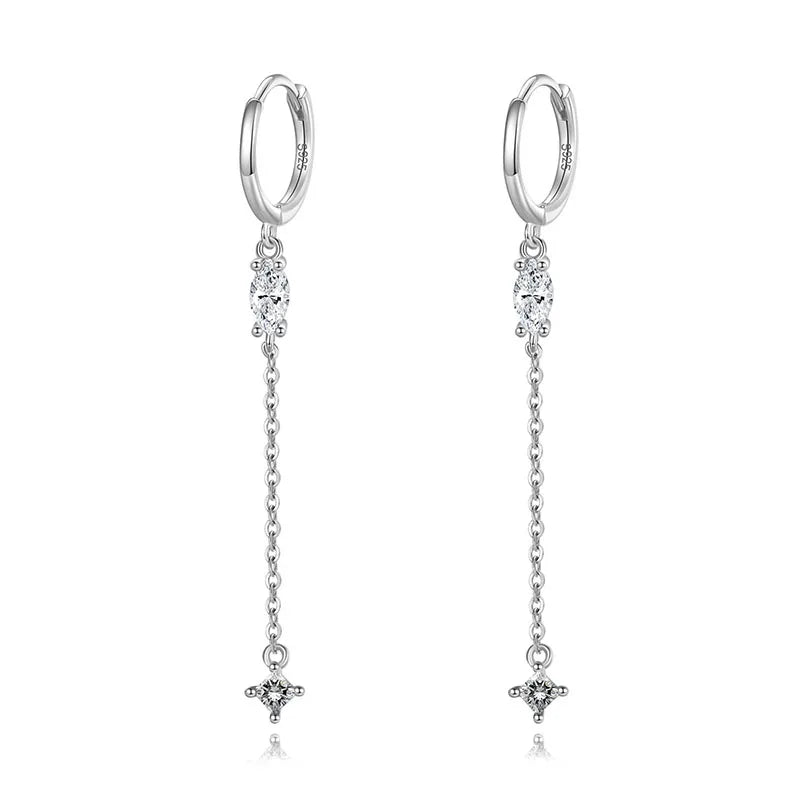TrustDavis Real 925 Sterling Silver Fashion Colour Zircon Tassel Chain Hoop Earring For Women Wedding Party Fine Jewelry DA2707