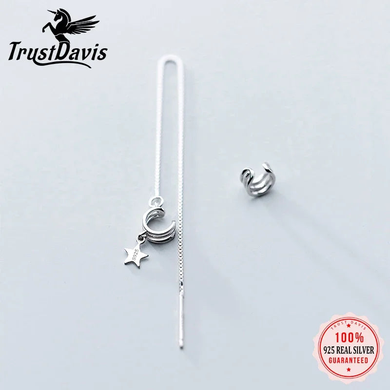 Trustdavis Minimalist 925 Sterling Silver Asymmetric Lovely 3 Layer Ear Line Cuff Clip on Earrings For Women Jewelry Gift DA935