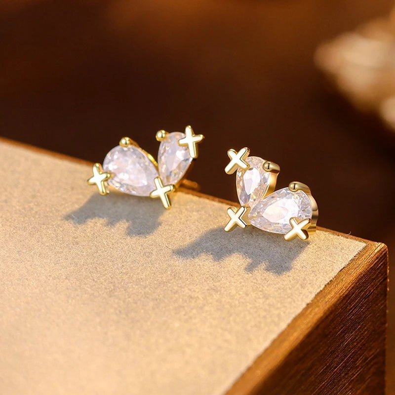 Star Heart Zirconia Stud Earrings DS4856