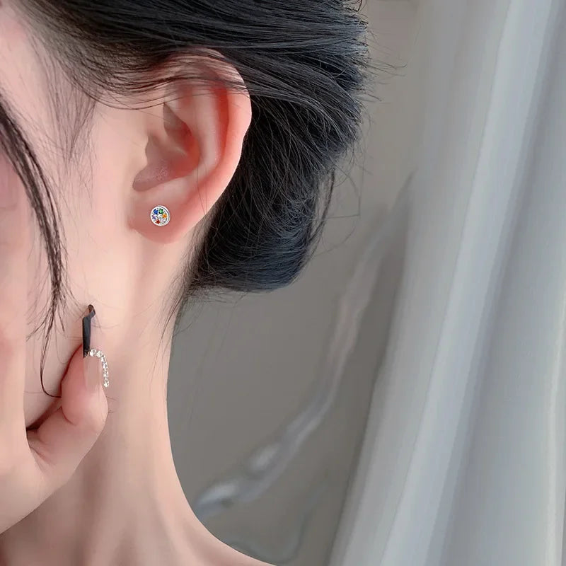 Corss Moon Bead Screw Stud Earrings DS4143