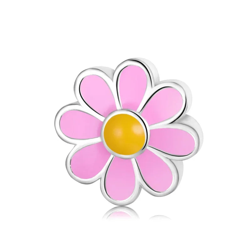 TrustDavis Real 925 Sterling Silver Fashion Cute Pink Green Flower Handmade DIY Necklace Bracelet Accessories Fine Jewelry HY865