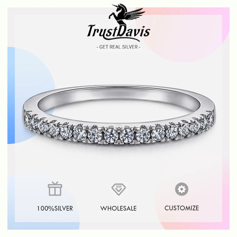 TrustDavis 925 Sterling Silver Women's Diamond Engagement Ring Wedding Ring Stacking Band for Women and Her DS4189