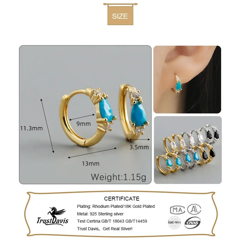 TrustDavis Real 925 Sterling Silver Water Drop Hoop Earrings For Women Wedding Christmas Gift Fine Dazzling CZ Jewelry DA2735