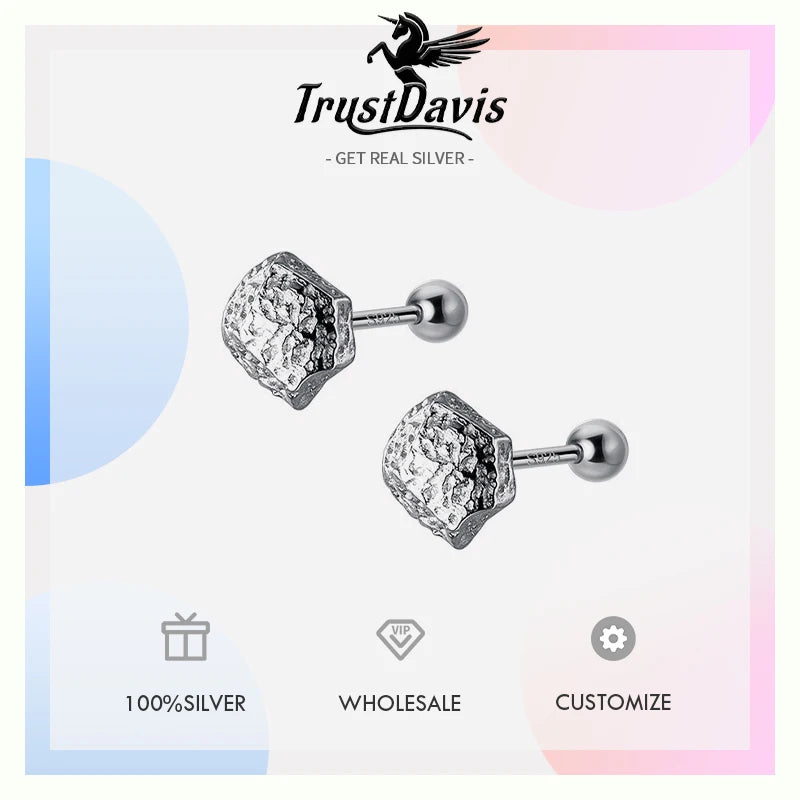 TrustDavis New 925 Sterling Silver Simple Irregular Geometry Stud Earrings for Women Fine Anniversary Gift DA3225