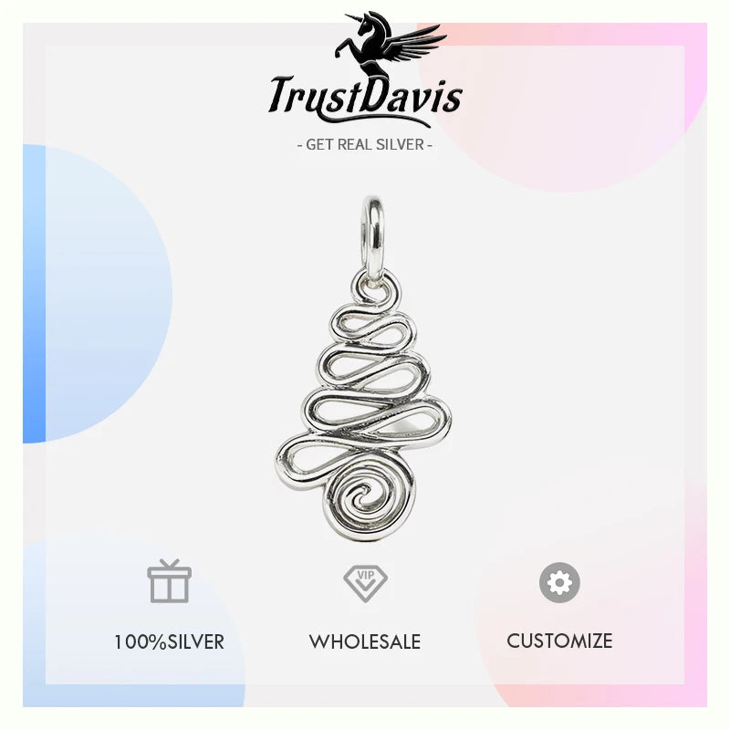 TrustDavis Real 925 Sterling Silver Fashion Coil Charm Pendant Handmade DIY Necklace Bracelet Accessories Fine Jewelry DZ1817