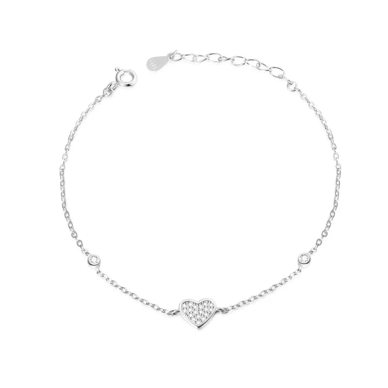 Trustdavis Real 925 Sterling Silver Sweet Simplicity Heart Zircon Bracelet Women Girls Birthday Party Gift Jewelry DS4140