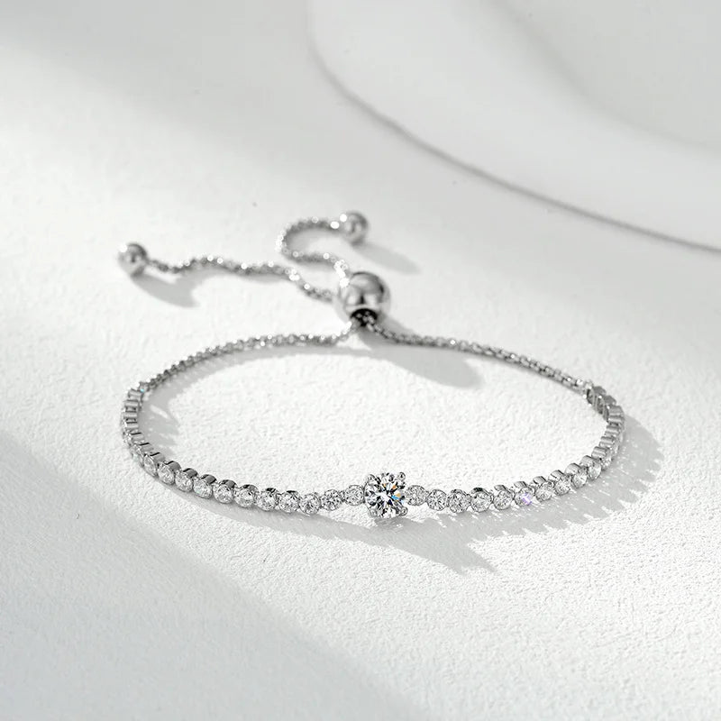 TrustDavis 925 Sterling Silver Women's Fashion Simple Full Diamond Heart Adjustable Bracelet for Women Girls Jewelry Gift DS4429