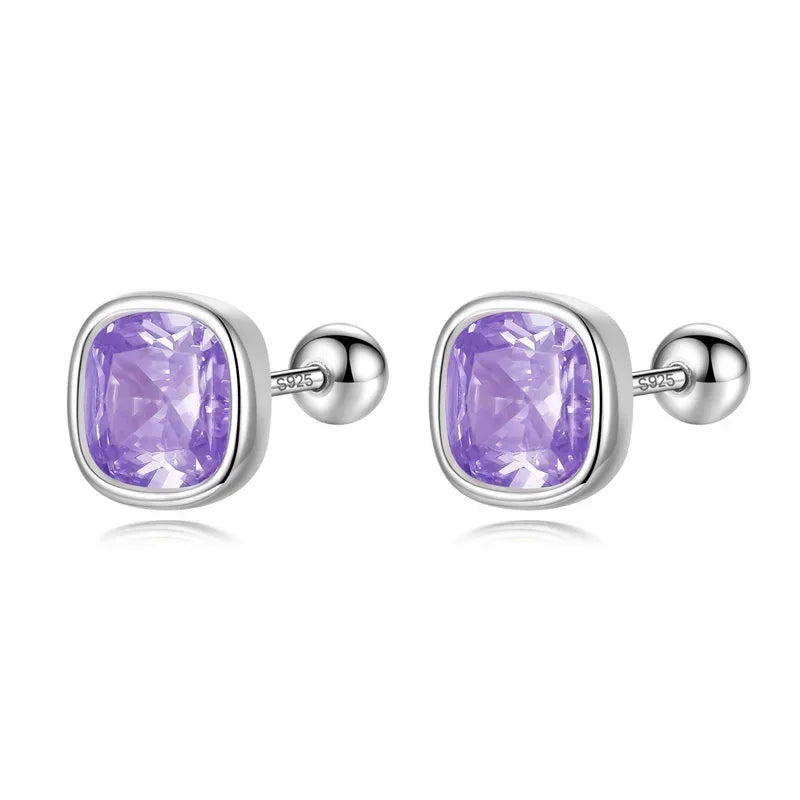 TrustDavis Real 925 Sterling Silver Sweet Geometric CZ Screw Stud Earrings for Women Girls Birthday Fine Jewelry DS4052