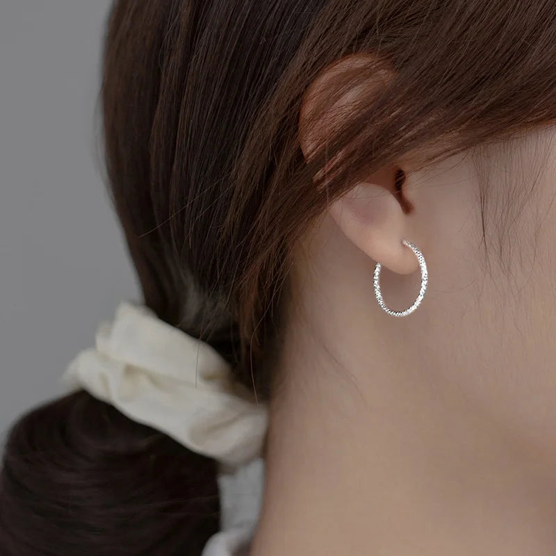 TrustDavis Real 925 Sterling Silver Shiny Hoop Earrings for Women Office Lady Girls Fine 925 Jewelry Wholesale DS3606