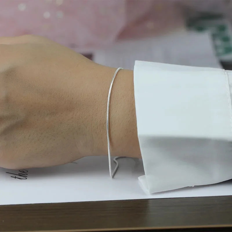 TrustDavis authentic 925 Sterling Silver Fashion Snake Chain Bracelet Anklets For Women Valentine's Day Birthday Jewelry DA1217