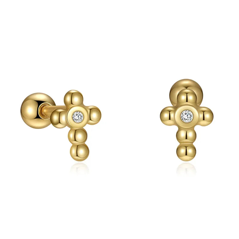 Cross Zircon Screw Earrings DS4896
