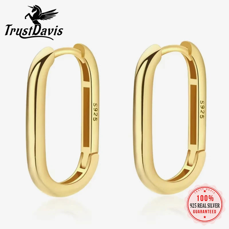 TrustDavis Real 925 Sterling Silver Fashion Sweet INS Ellipse Charm Hoop Earring For Women Wedding Birthday Fine Jewelry DA2274