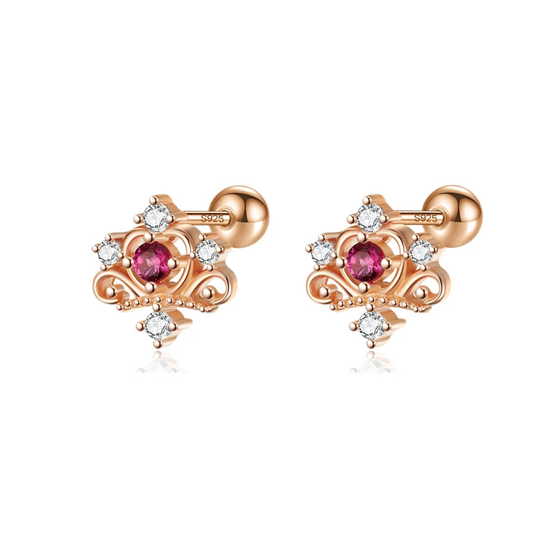 TrustDavis Real 925 Sterling Silver Vintage Crown Zircon Screw Stud Earrings For Women Wedding Trendy Fine Jewelry Gift DS4623