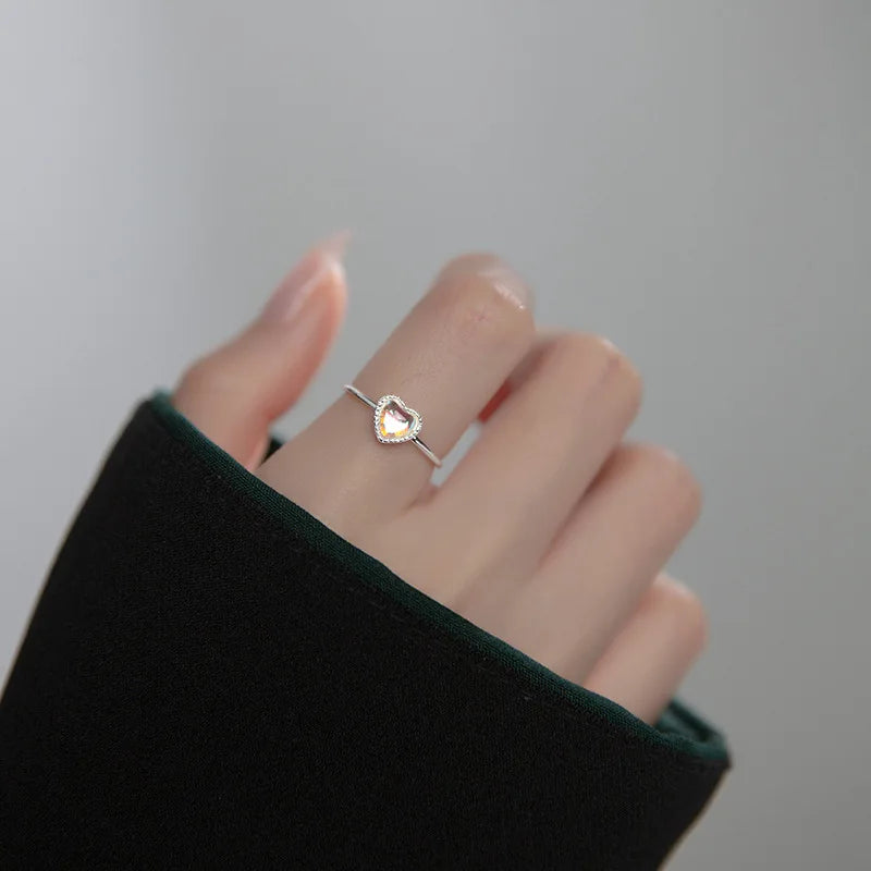 TrustDavis Real 925 Sterling Silver Fashion Gradient Coloured Glaze Heart Opening Rings For Women Wedding Fine Jewelry DA2476