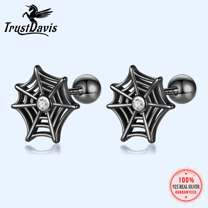 Black Halloween Spider Web Screw Stud Earrings DF2042