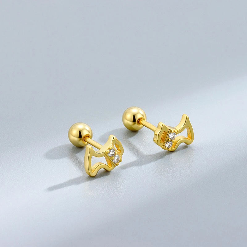 TrustDavis 925 Sterling Silver Women's Stud Earring Fashion Simple Zircon Dog Screw Earrings for Women Girls Jewelry Gift DS4298