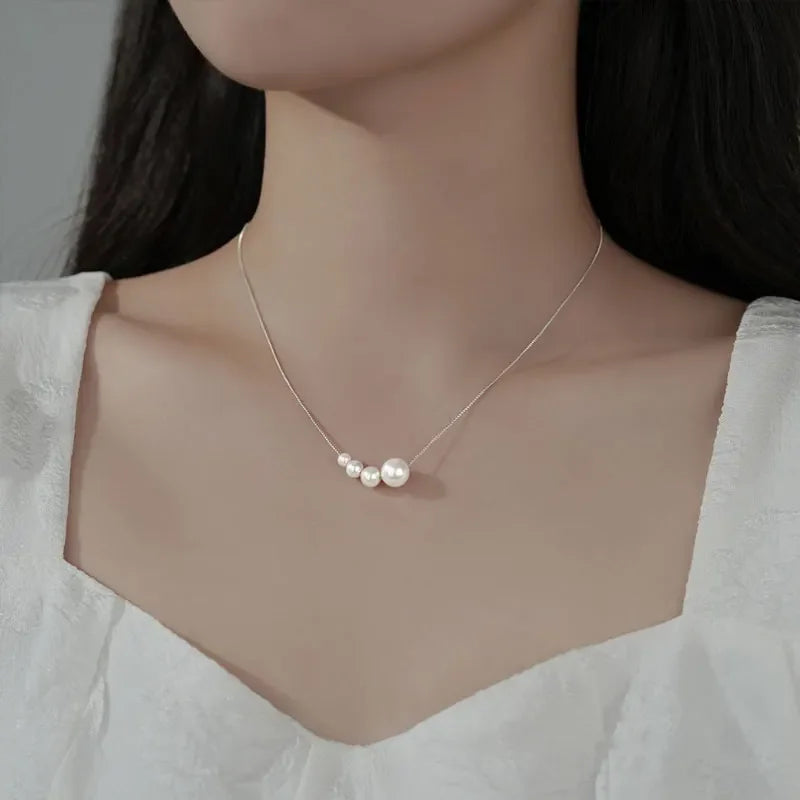 Real 925 Sterling Silver Synthetic Pearl Necklace LB065