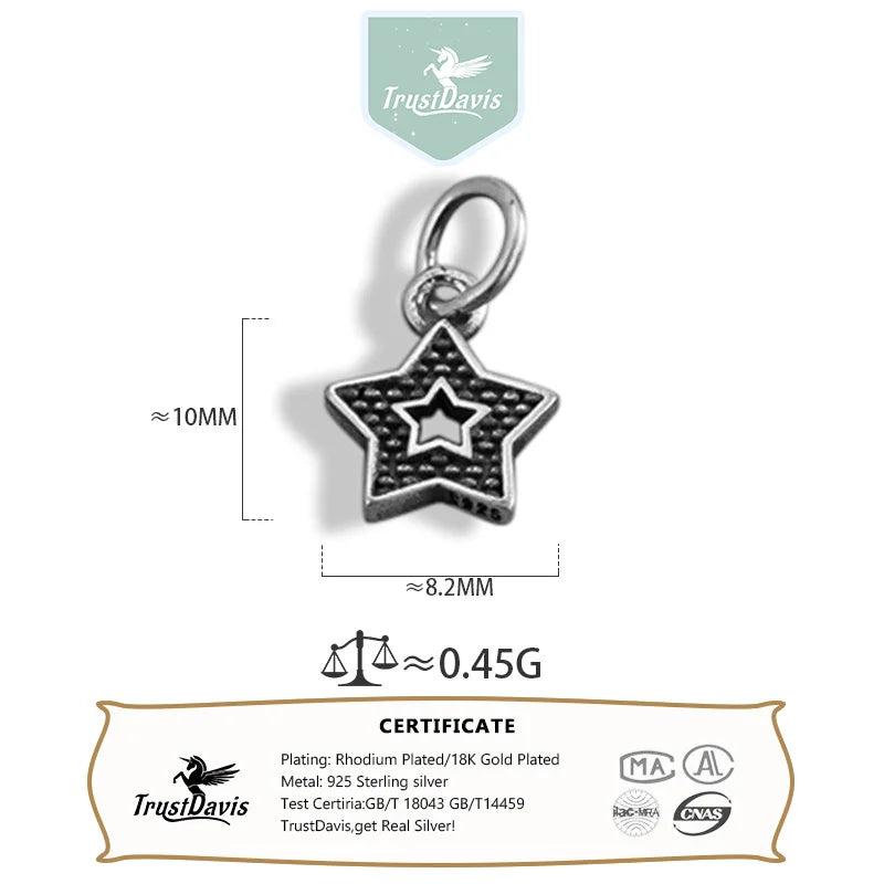 TrustDavis Real 925 Sterling Silver Sweet Heart Stars Moon Charm Pendant Handmade DIY Accessories Fine Jewelry Wholesale DZ1787