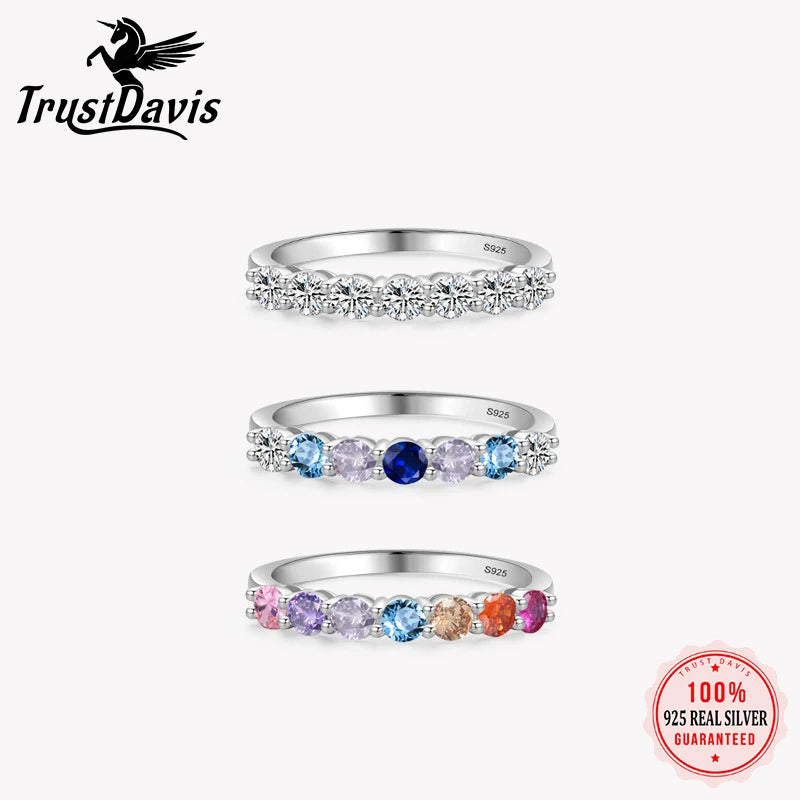 TrustDavis Plata de Ley 925 auténtica anillo de moda y banda Simple para mujer anillo redondo de circonia cúbica para mujer joyería de regalo DS4229