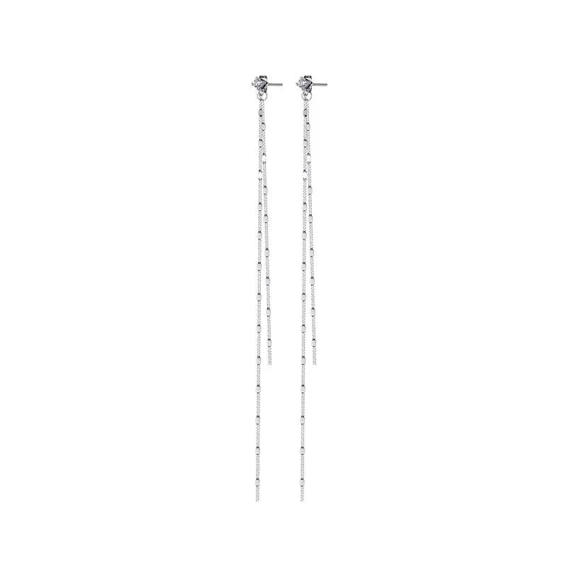 TrustDavis Real 925 Sterling Silver Earring 15CM Long Chain Tassel CZ Stud Earring For Women Valentine's Day Fine Jewelry DE0549