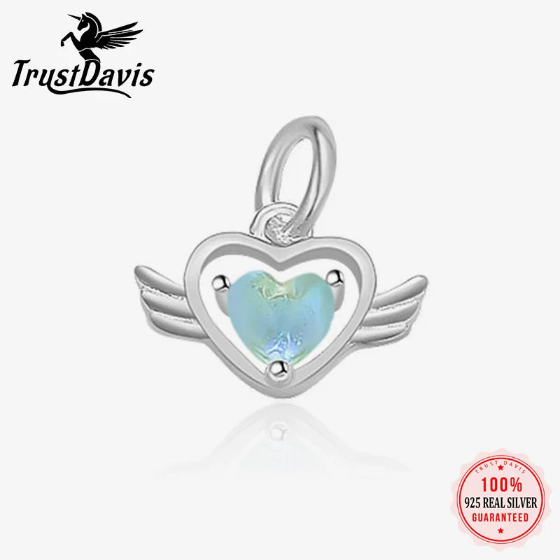 TrustDavis Real 925 Sterling Silver Fashion Love Angel Wings Charm Pendant Handmade DIY Accessories Fine Jewelry Wholesale HY046