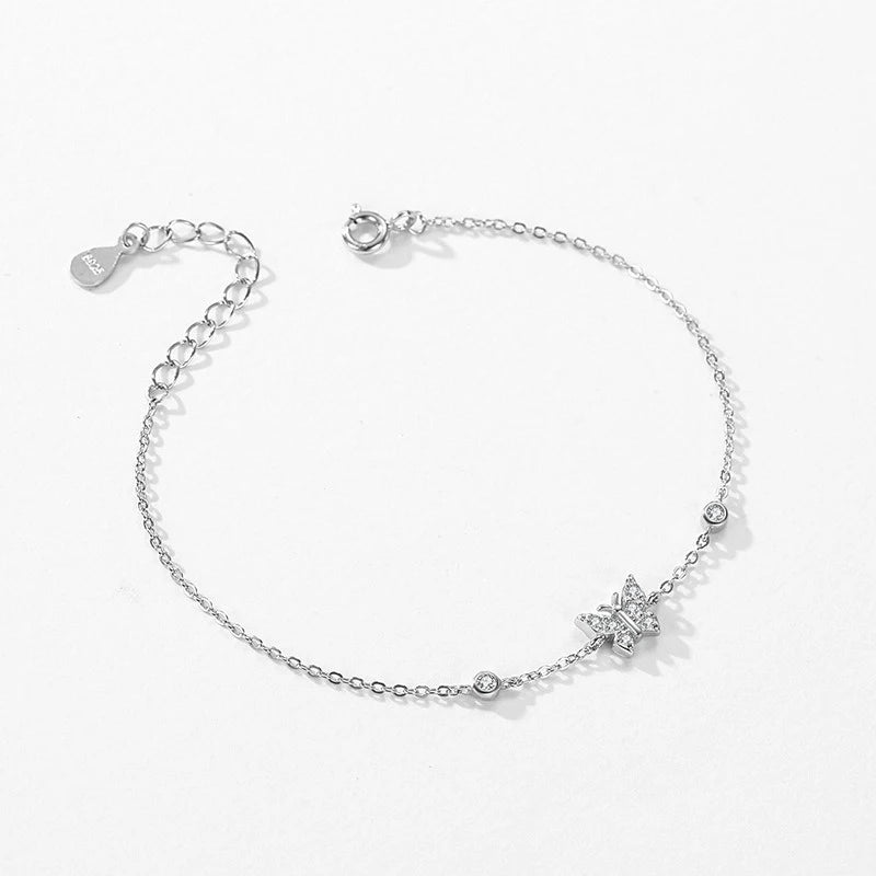 TrustDavis 925 Sterling Silver Women's Fashion Simple Heart/Star/Moon/Butterfly Bracelet for Women Girls Jewelry Gift DS4260
