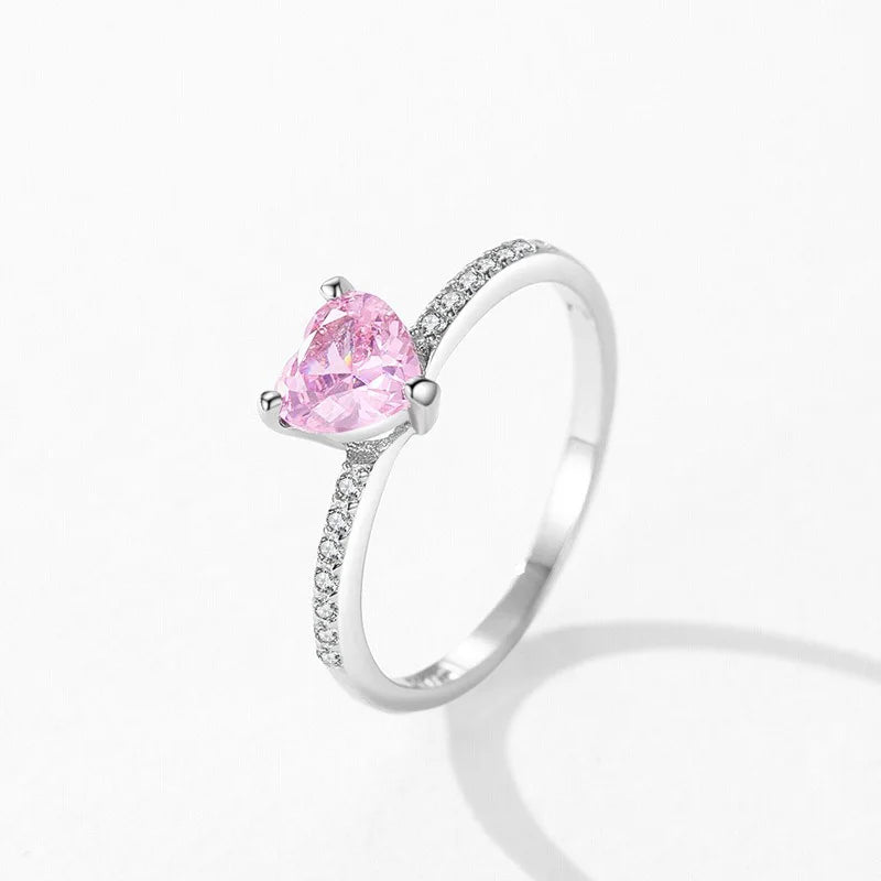 TrustDavis Plata de Ley 925 auténtica anillo de corazón de circón rosa a la moda para mujer joyería de regalo de compromiso de boda DS4239