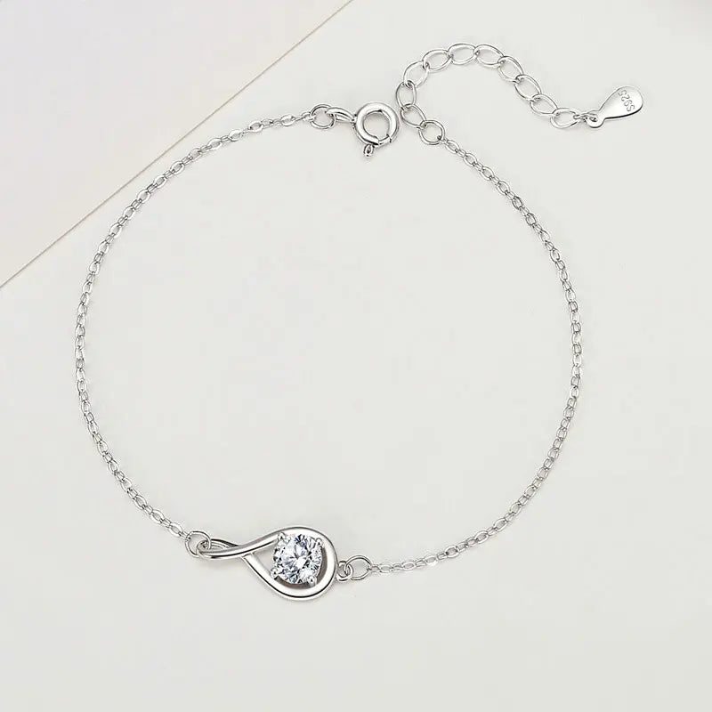 TrustDavis 925 Sterling Silver Birthstone Bracelet Infinity Zircon Bracelet for Women Birthday Mother's Day Jewelry Gift DS4197