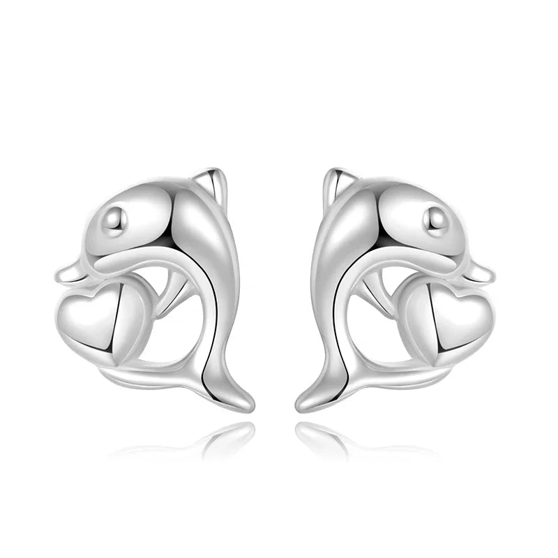TrustDavis Real 925 Sterling Silver Cute Dolphin CZ Stud Earring for Women Daughter Birthday Gift Fine Jewelry DA3227