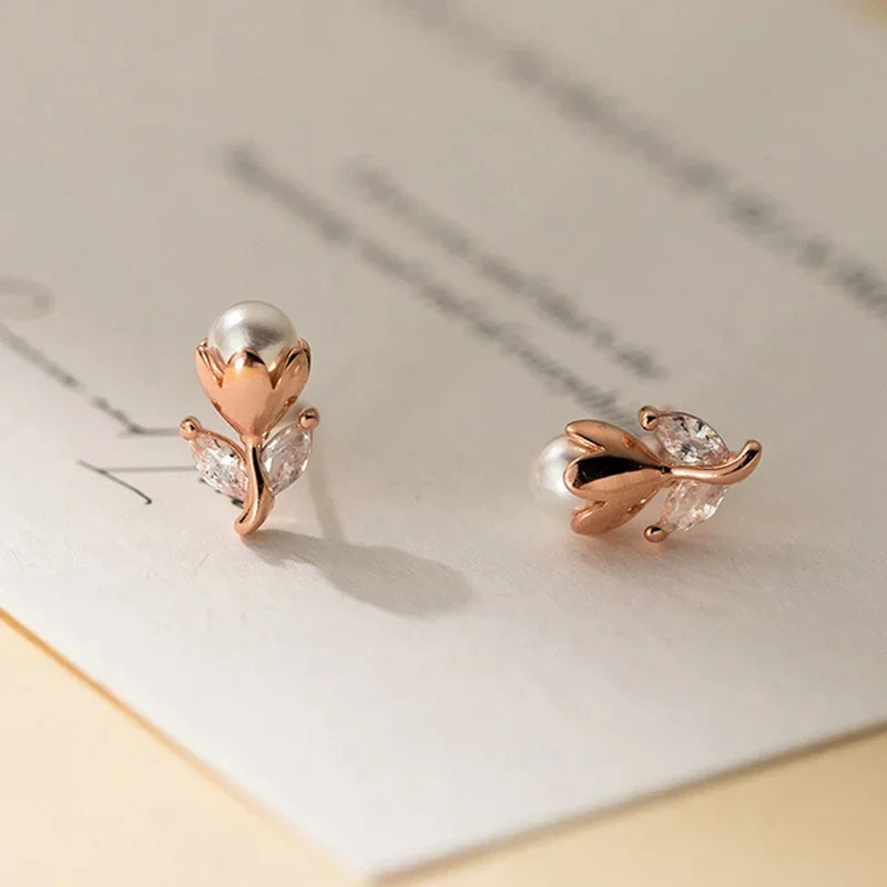 TrustDavis Girls 925 Sterling Silver Cute Romantic Tulip Flower Stud Earrings for Daughter Children Birthday Gift Jewelry DS4051