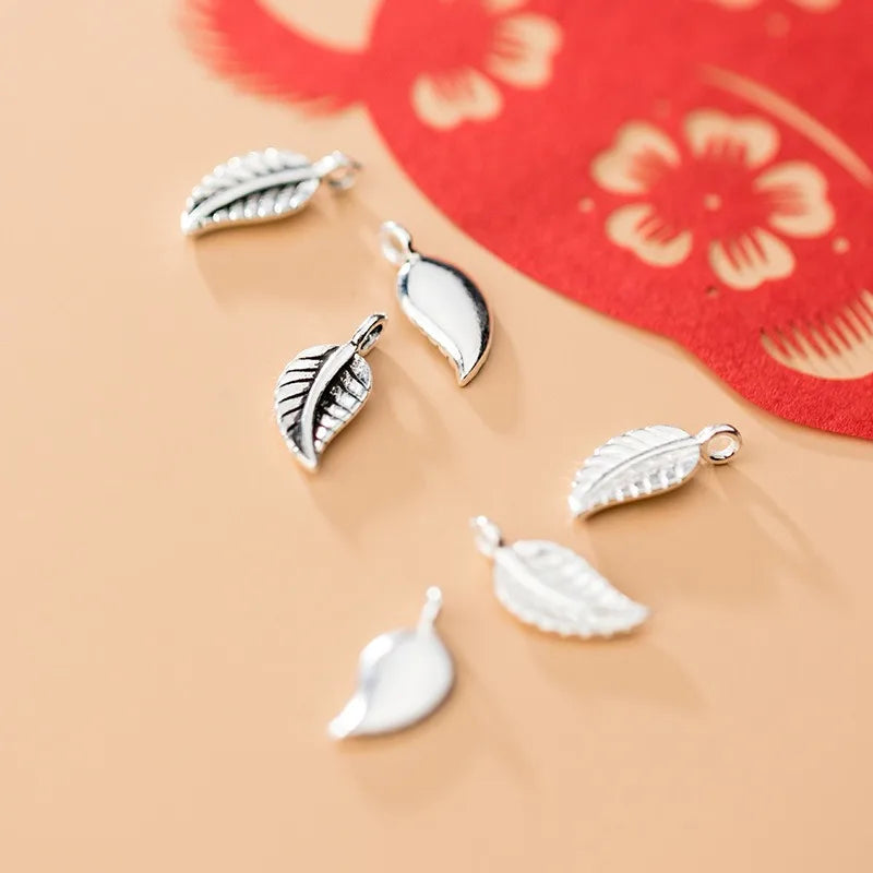 TrustDavis New Real 925 Sterling Silver Fashion Personality Leaf Charm Pendant Handmade DIY Accessories Wholesale DZ1724
