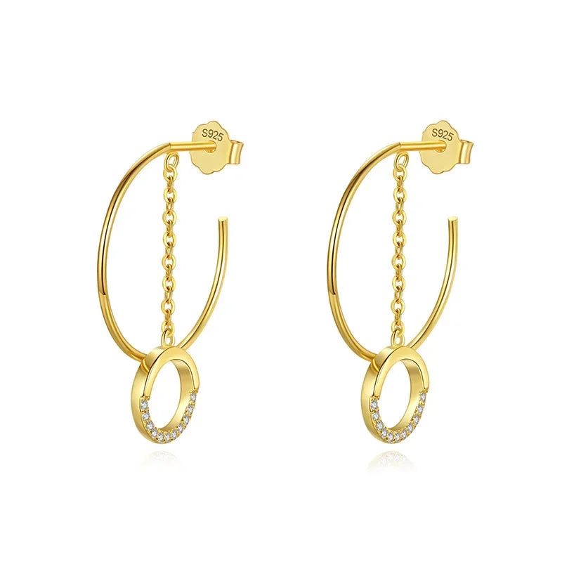 TrustDavis Real 925 Sterling Silver Fashion Semicircle Round Tassel Stud Earrings For Women Wedding Party Fine Jewelry DA2506