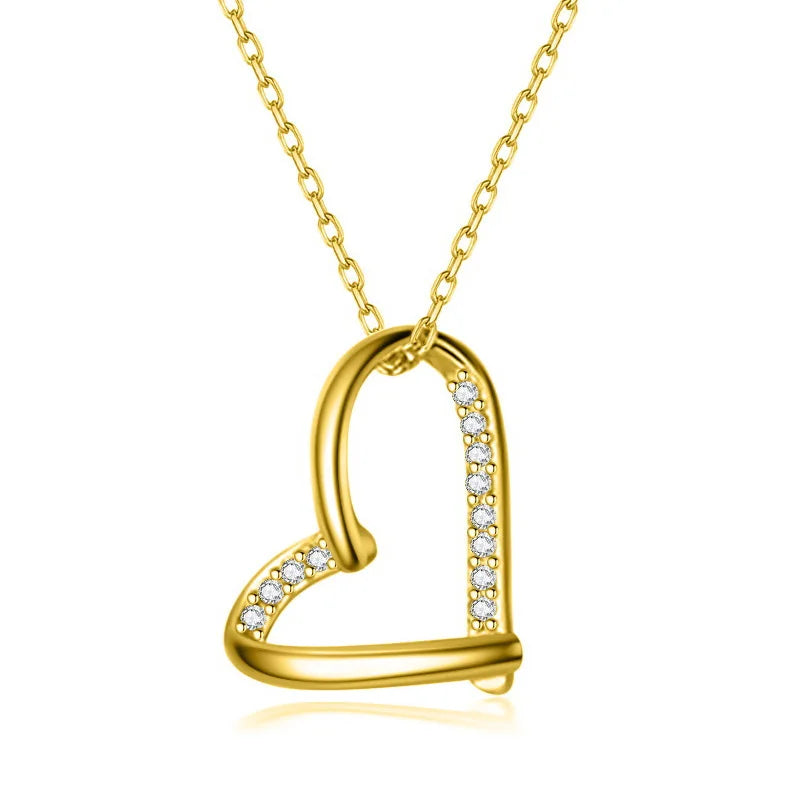 Real 925 Sterling Silver Romantic Heart Shiny Pendant Clavicle Necklace DS1098