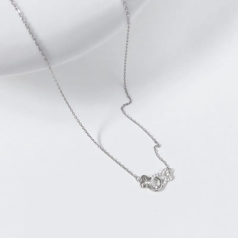 Real 925 Sterling Silver Hollow Double Fish Zircon Necklace DS4959