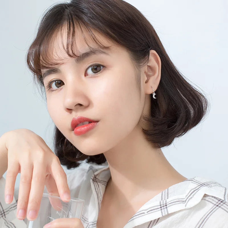 Trustdavis Authentic 925 Sterling Silver Fashion Star Moon Charm Hoop Earrings For Women Wedding Party Silver 925 Jewelry DS1771