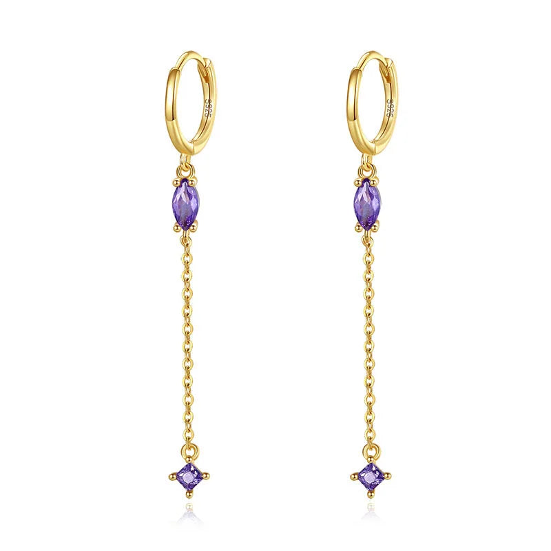 TrustDavis Real 925 Sterling Silver Fashion Colour Zircon Tassel Chain Hoop Earring For Women Wedding Party Fine Jewelry DA2707