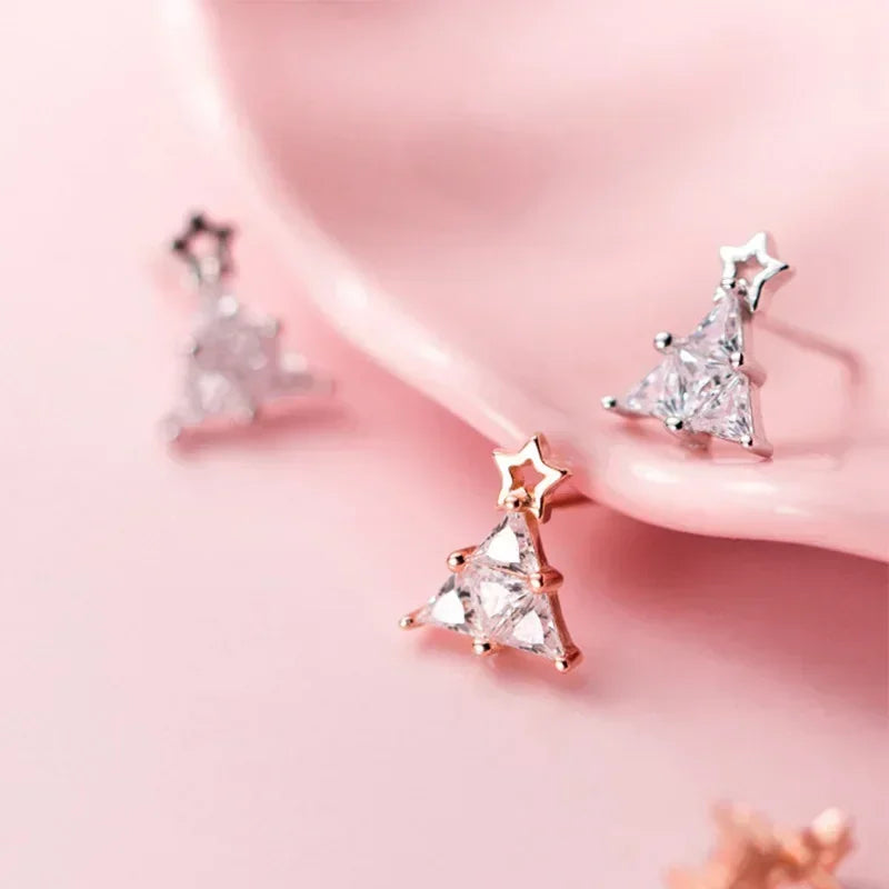 Trustdavis Genuine 925 Sterling Silver Christmas Tree Dazzling CZ Stud Earrings For Women Valentine's Day Fine Jewelry DS646