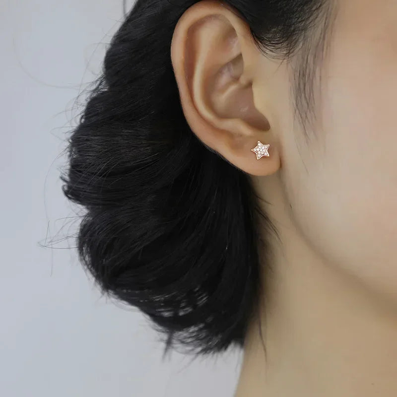 TrustDavis Genuine 925 Sterling Silver Sweet Dazzling Cute Star CZ Stud Earrings For Women Wedding Jewelry Gift DS2185