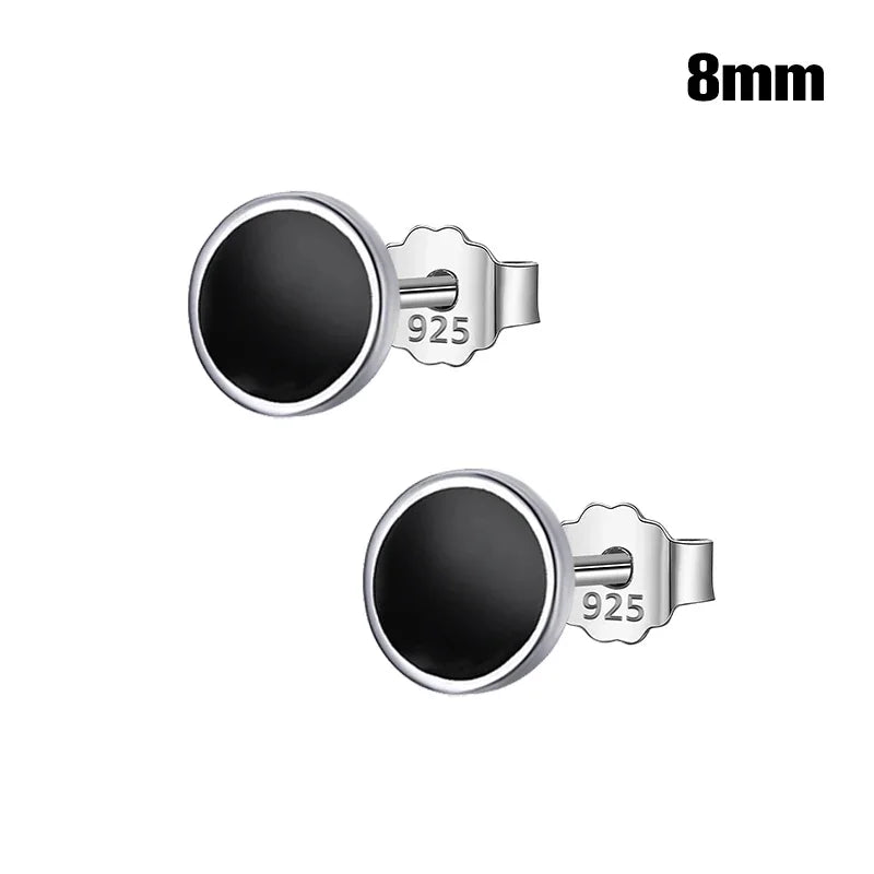 TrustDavis 925 Solid Real Sterling Silver Jewelry 4mm 6mm 8mm Black Round Stud Earrings For Women Girls Silver Jewelry DS1210