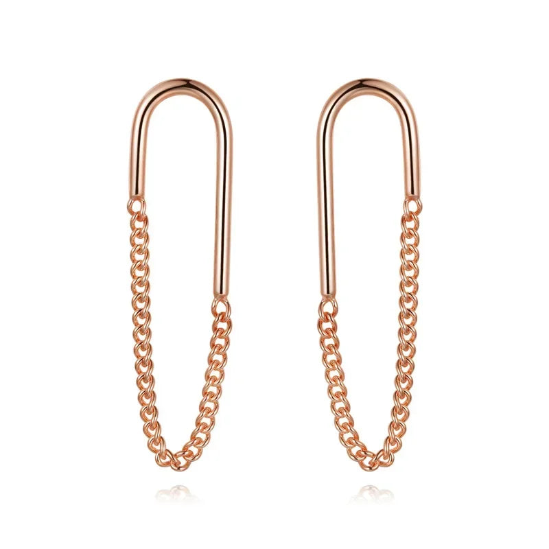 TrustDavis Genuine 925 Sterling Silver Fashion Ellipse Chain Charm Stud Earrings For Women Wedding Valentine's Day Jewelry DB016