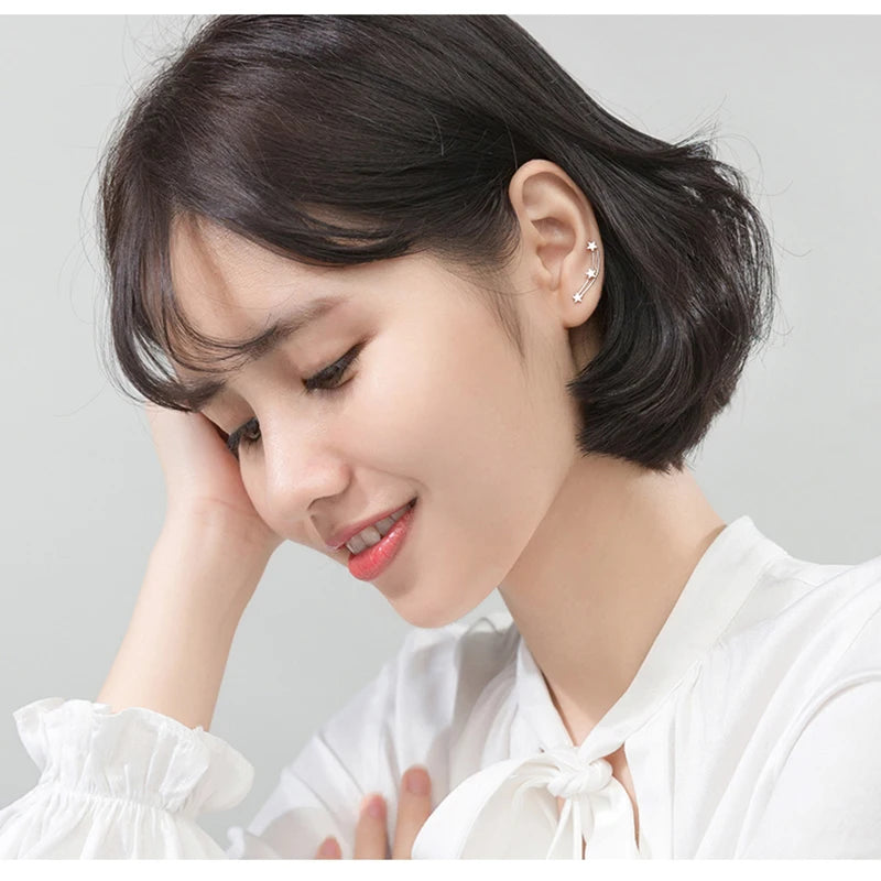 Trusta 100% 925 Sterling Silver Earrings Women's Jewelry Fine 925 Stars Stud Earrings Gift For School Girls Teens Lady DS1389